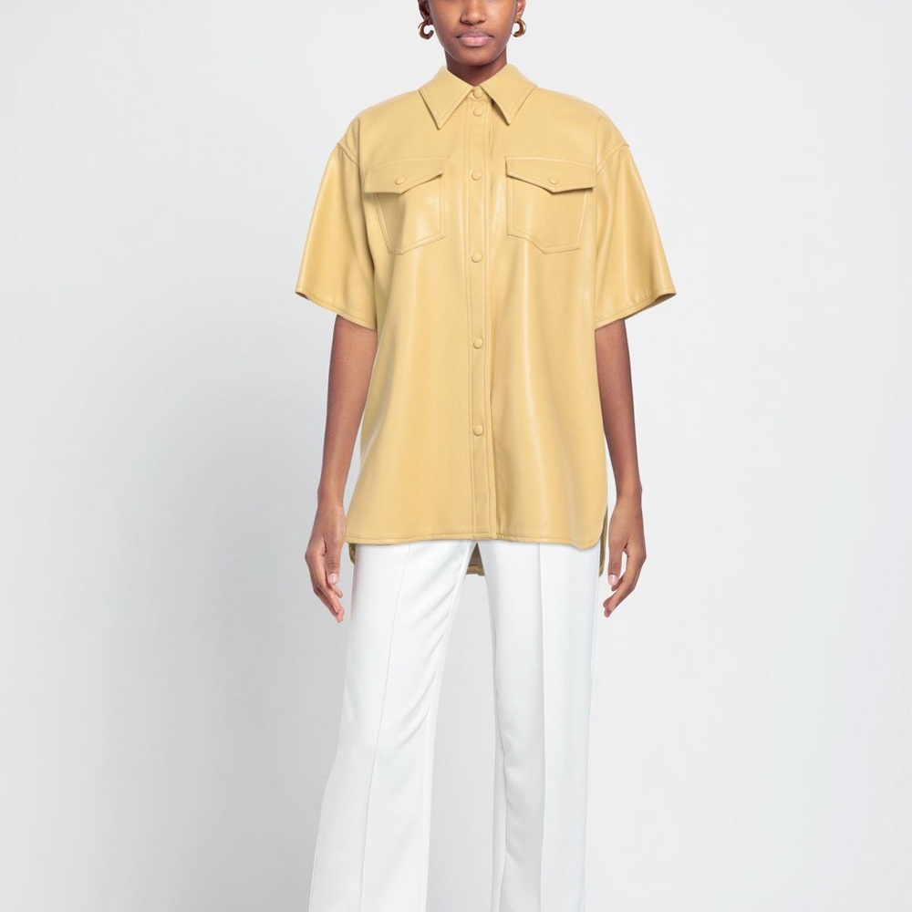 Stand Studio Norea Faux Leather Shirt in Butter Yellow